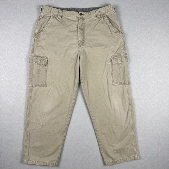 Wrangler WRG Jeans Co Mens Cargo Pants Khaki Tan 36x30 Utility Workwear Pockets - Picture 1 of 8